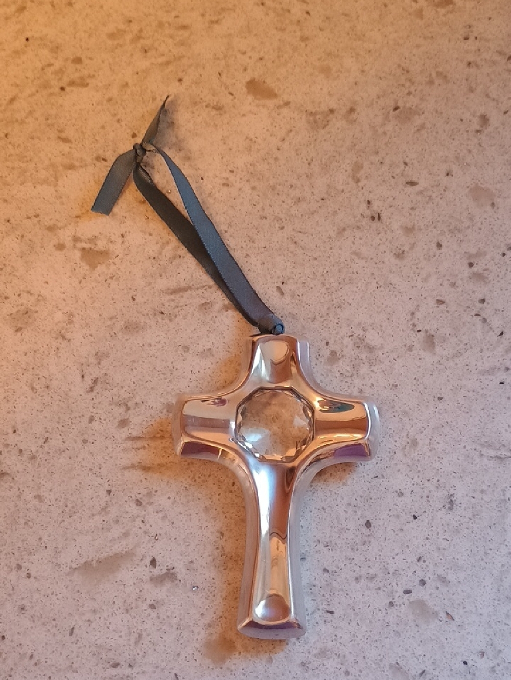 Vintage Nambe Silver Tone Cross Ornament with Central Crystal Tood Myers 2009